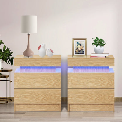 2 Drawer Modern Nightstand with RGB LED Light High Gloss Bedside Tables for Bedroom Gray Black