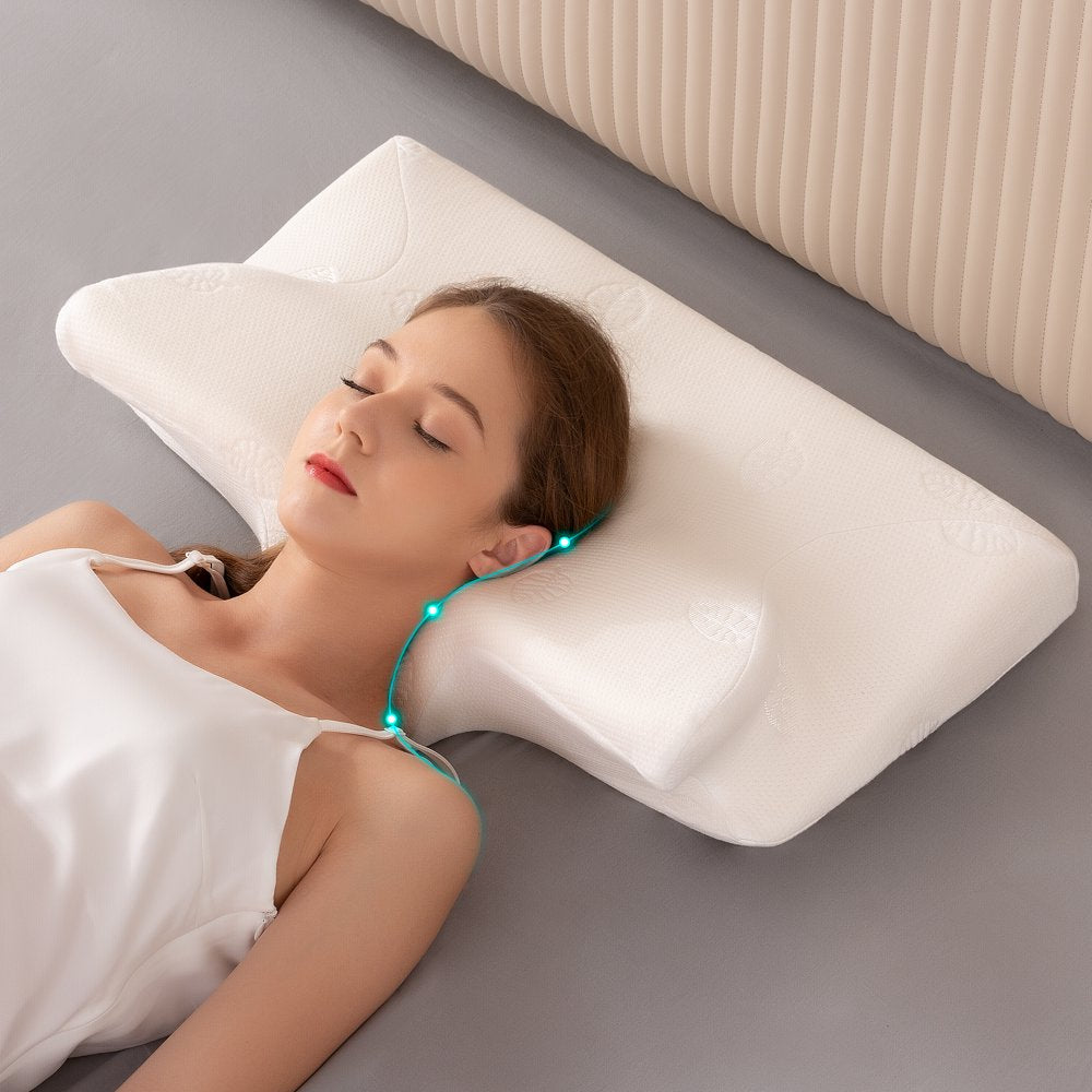 Memory Foam Pillow Ergonomic Pillows for Neck Shoulder Back Support, Contour Pillow for Side Sleeper with Machine Washable Pillowcase - White