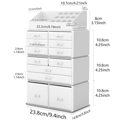 Makeup Cosmetic Organizer Storage Drawers Display Boxes Case with 12 Drawers (White)