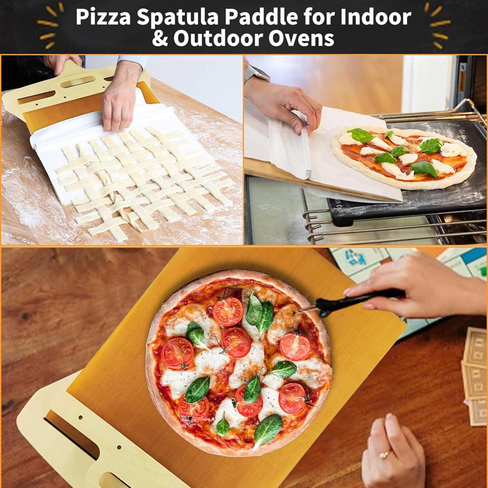 Sliding Pizza Peel,Non-Stick Pizza Peel Shovel,Pizza Spatula with Handle, Pizza Peel That Transfers Pizza Perfectly,Pizza Paddle for Indoor & Outdoor Ovens