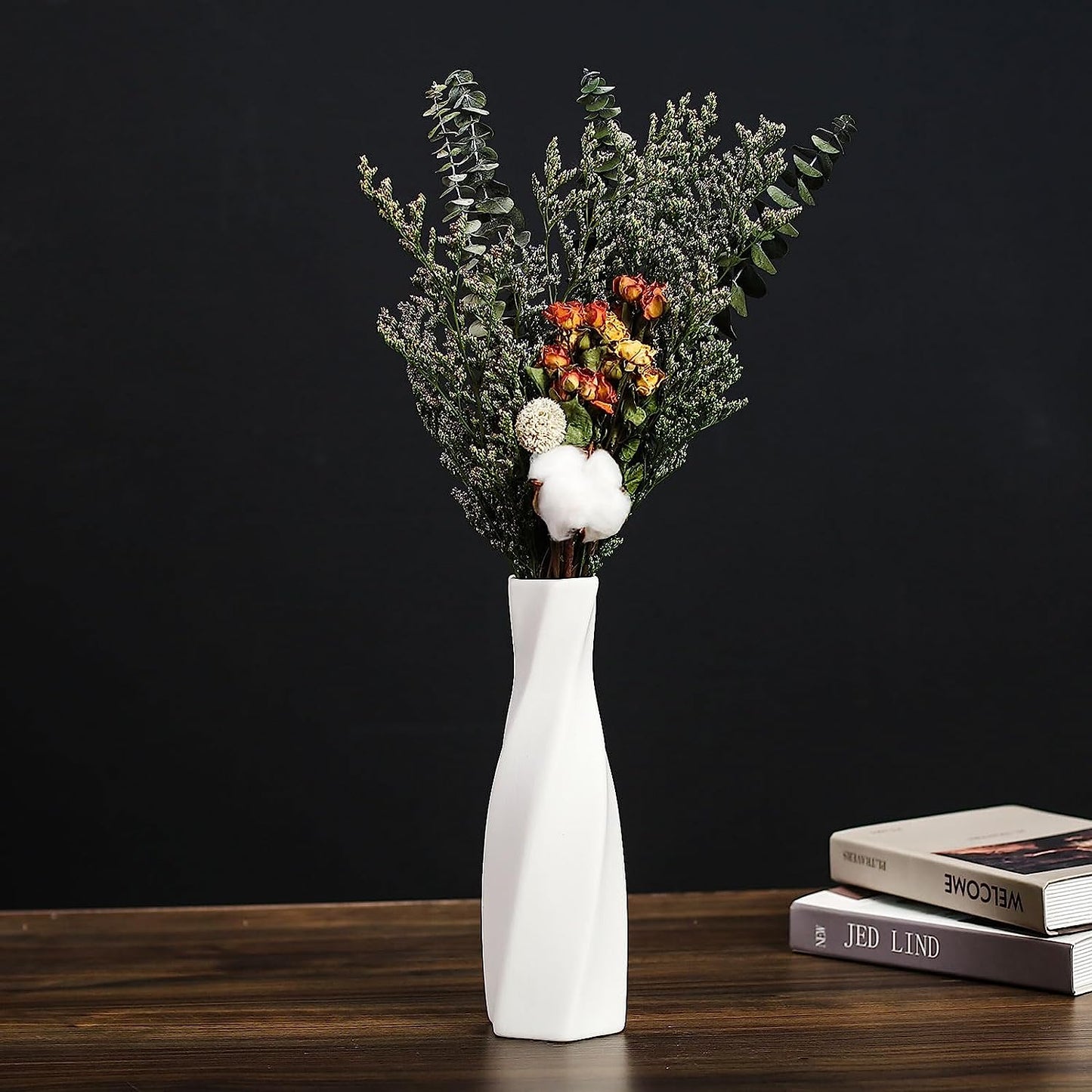 Ceramic Vase - Flowers Vase Modern Home Decor, White Geometric Decorative Vases for Living Room, Dried Flower Vase, Mantel, Table Decoration