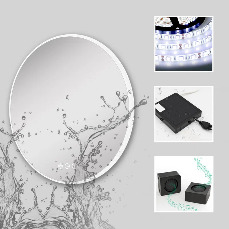 Epperly Led-Round-Bathroom-Mirror/ Led-Mirror/ Defogging/ Bluetooth Speakers/ Dimmable/ Color Adjustable