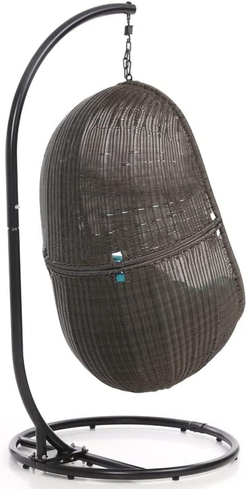 Modern Bali Espresso Basket Swing Chair Teal Cushion with Stand