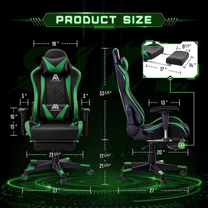 AA Products Gaming Chair High Back Ergonomic Computer Racing Chair Adjustable Office Chair with Footrest, Lumbar Support Swivel Chair - Blue