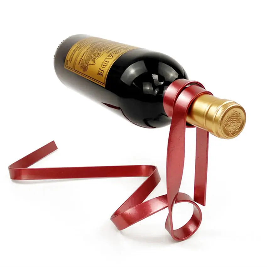 Creative Iron Wine Bottle Holder Ribbon Suspension Poised Wine Rack Cabinet Stand Bracket Bar Accessories Table Decoration Tools