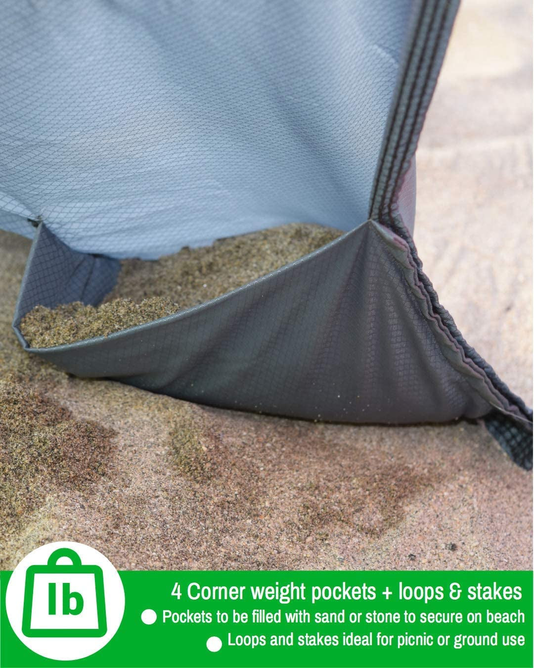 Sandproof Beach Blanket - Oversized Sand Free Beach Mat 9'X10' - Lightweight Outdoor Picnic Blanket Anchored with 4 Corner Sand Pockets & Plastic Stakes - Heat Proof, Quick Drying & Compact