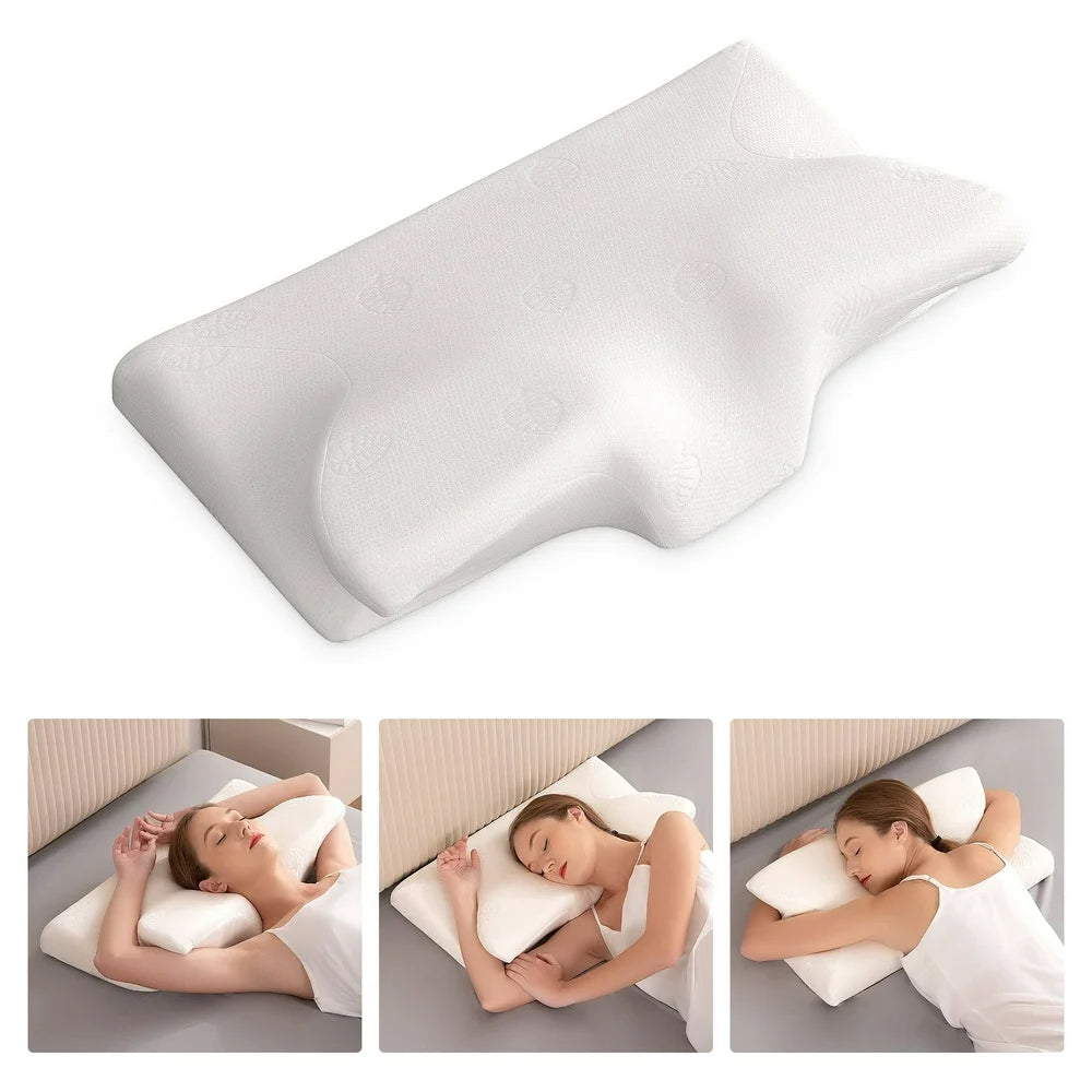 Memory Foam Pillow Ergonomic Pillows for Neck Shoulder Back Support, Contour Pillow for Side Sleeper with Machine Washable Pillowcase - White