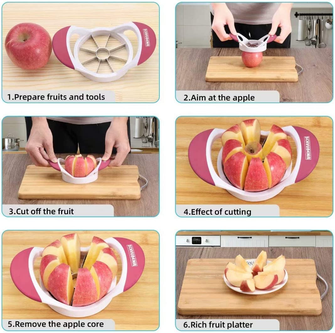 3.5 Inch Apple Slicer - Professional Apple Cutter - Stainless Steel Apple Corer - Super Sharp Apple Slicer and Corer - Apple Corer Tool with 8 Sharp Blades(Pink)