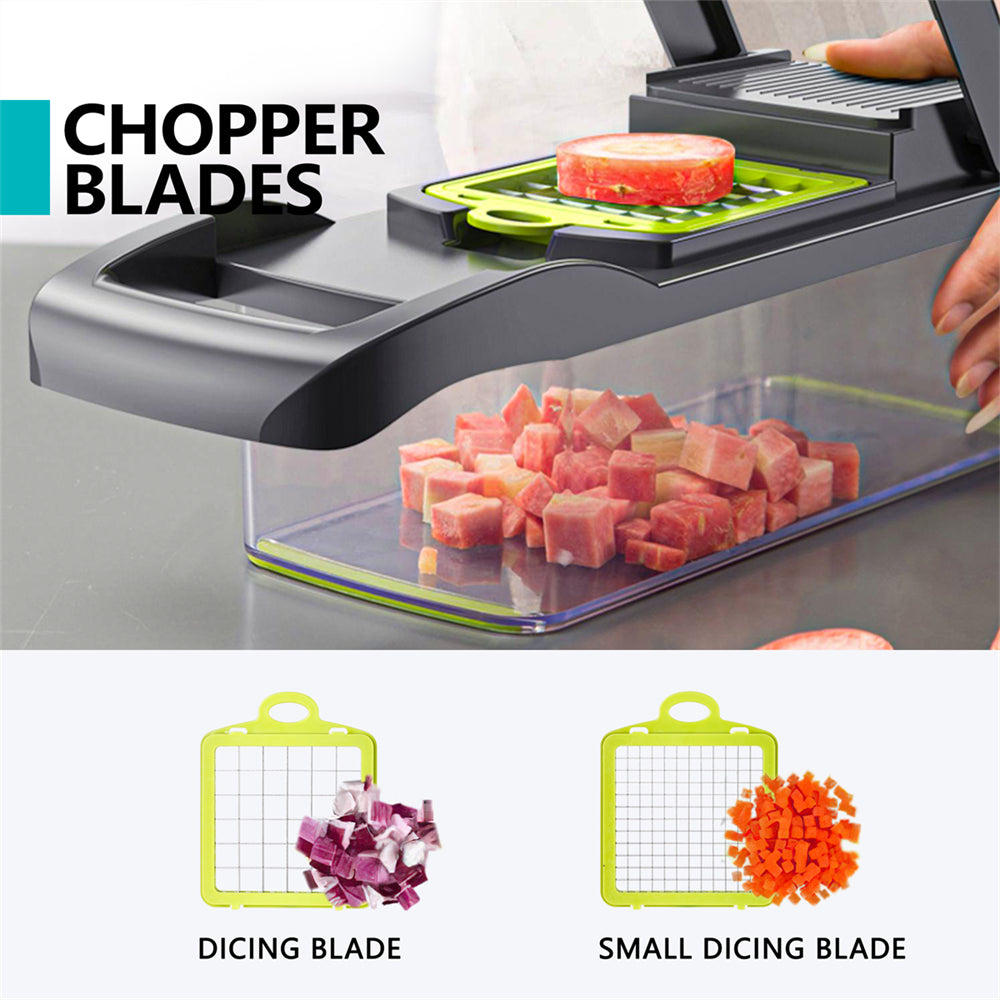 Vegetable Chopper, Multi-Functional 12-In-1 Food Chopper Onion Chopper with Draining Basket, Veggie Chopper, Kitchen Vegetable Slicer Cutter Dicer, Onion Salad Chopper Potato Slicer with Container