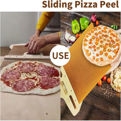 Sliding Pizza Peel,Non-Stick Pizza Peel Shovel,Pizza Spatula with Handle, Pizza Peel That Transfers Pizza Perfectly,Pizza Paddle for Indoor & Outdoor Ovens