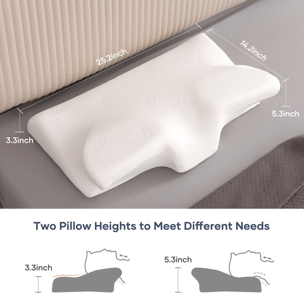 Memory Foam Pillow Ergonomic Pillows for Neck Shoulder Back Support, Contour Pillow for Side Sleeper with Machine Washable Pillowcase - White