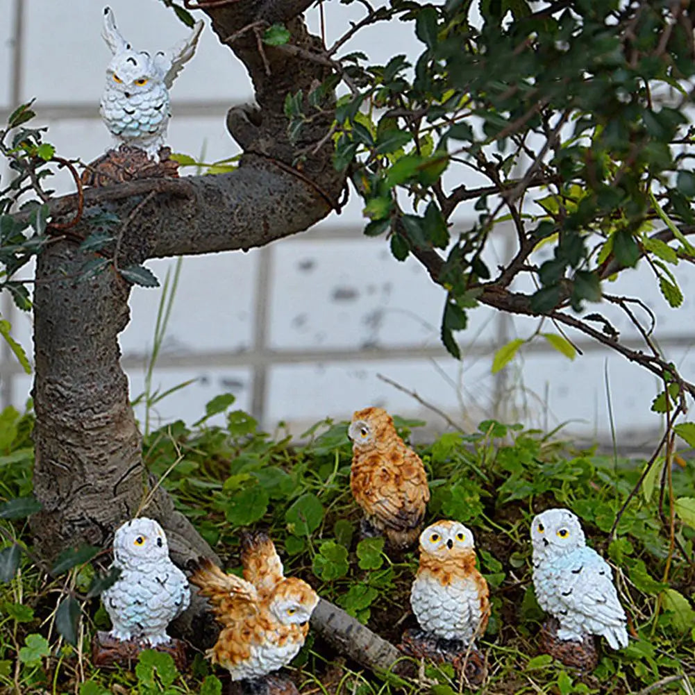 Mini Owl Figurine Miniatures Animal Simulation Birdslandscape Bonsai Adornment Fairy Garden Home Garden Resin Craft Decor