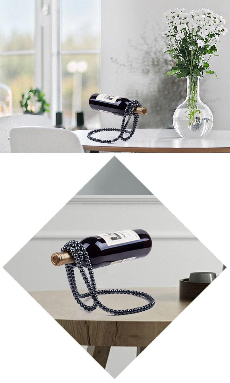 Creative Pearl Necklace Wine Rack Luxury Magic Metal Resin Hanging Suspension Wine Bottle Holder Rack Home Desktop Decoration