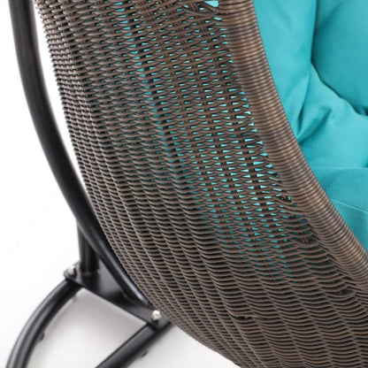 Modern Bali Espresso Basket Swing Chair Teal Cushion with Stand