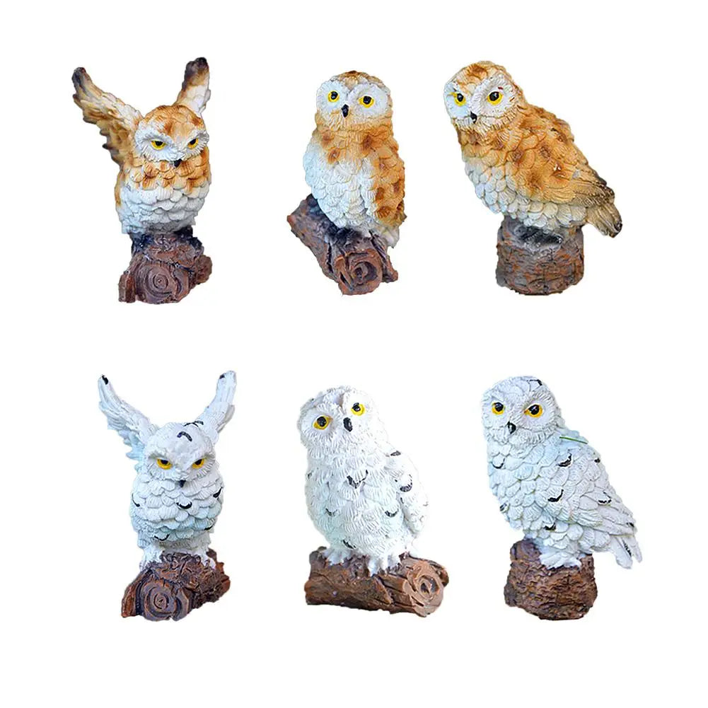 Mini Owl Figurine Miniatures Animal Simulation Birdslandscape Bonsai Adornment Fairy Garden Home Garden Resin Craft Decor